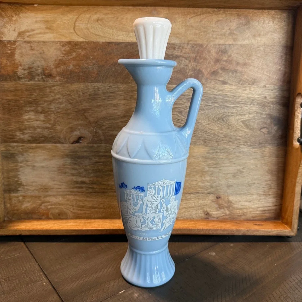 Vintage Blue Glass Decanter‎ Bottle Greek Design Decorative Barware